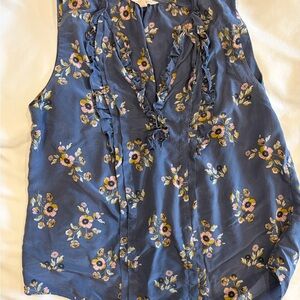 Rebecca Taylor Floral Ruffle Blouse - Blue and Yellow